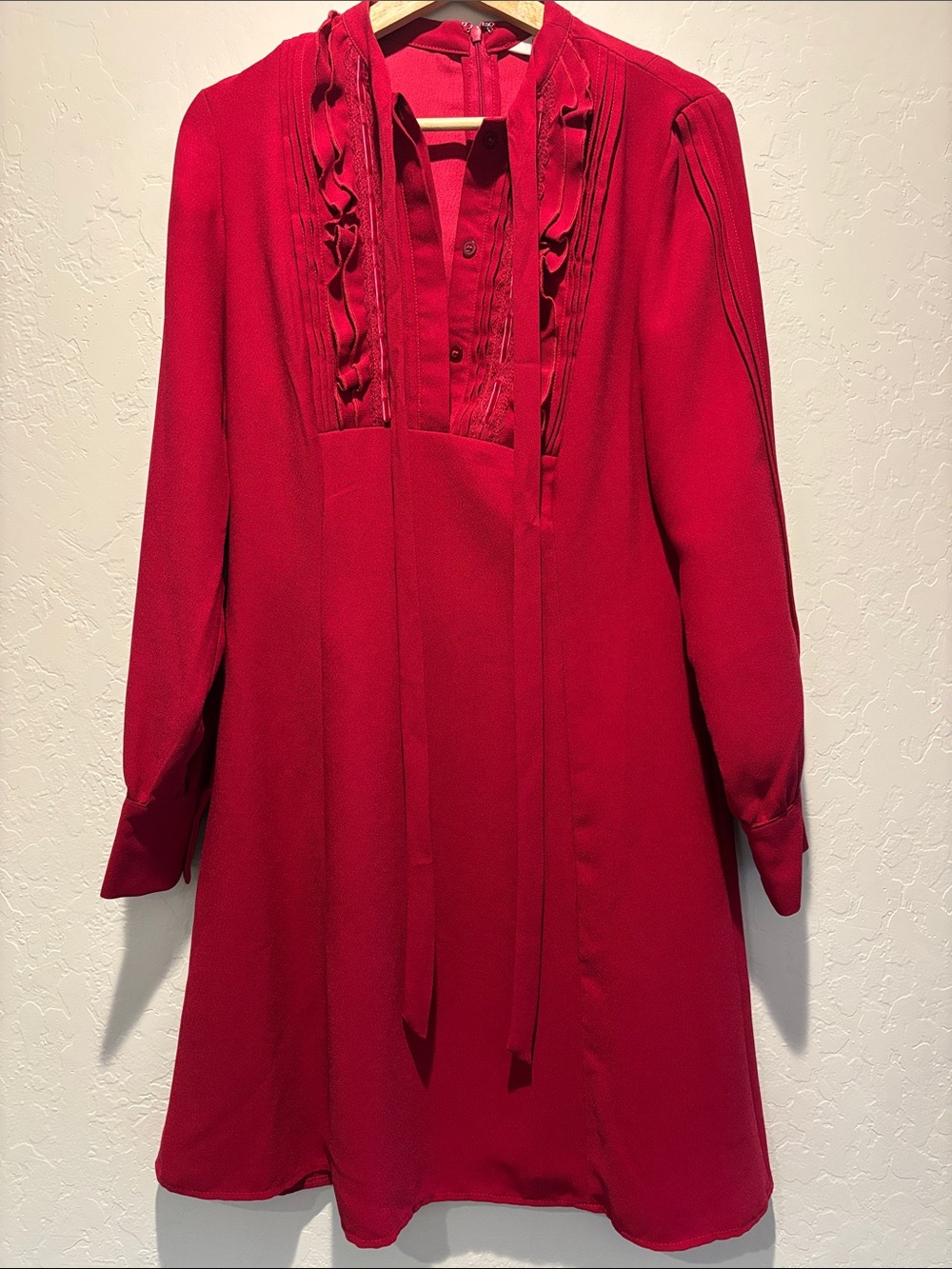 Nanette Lepore Red Long Sleeve Ruffle Front Dress